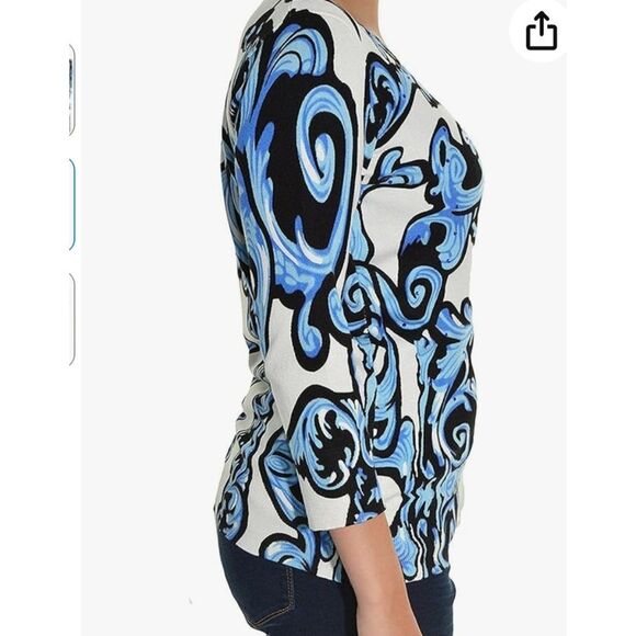 Cyrus Blue and Black 3/4 Sleeve Sweater - Picture 6 of 14